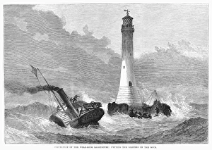 Cornwall Maritime History Stampe: CORNWALL: LIGHTHOUSE, 1870. Putting the keepers on the newly completed Wolf Rock lighthouse 8 miles off Lands End