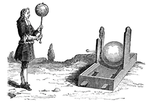 Stampe di GENERATORE ELETTRICOSTATICO. Il primo generatore elettricostatico, inventato da Otto von Guericke c1663 Otto Von Guericke Stampe: GENERATORE ELETTRICOSTATICO. Il primo generatore elettrico statico