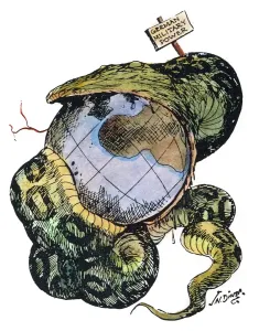 Early 20th Century Cartoons Stampe: CARTOON: ANTI-GERMAN, c1917. The Python. A militarily strong Germany swallows up the world