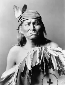 Vintage Native American Art Stampe: APACHE MAN, c1903. Portrait of an Apache man. Photograph by Edward Curtis, c1903