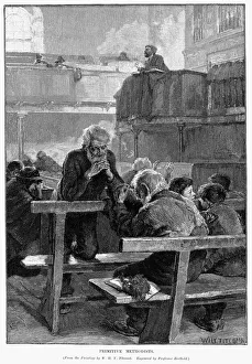 Wood Engraving Artwork Stampe: PRIMITIVE METHODISTS, 1888. Primitive Methodists at Prayer