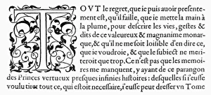 French Wood Engraving Stampe: PRINTING INITIAL, c1584. Initial T. Wood engraving, French, c1584