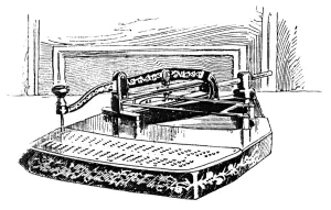 Late 19th Century Technology Stampe: CENSUS MACHINE, 1890. Keypunch for the statistical tabulation of the Eleventh U