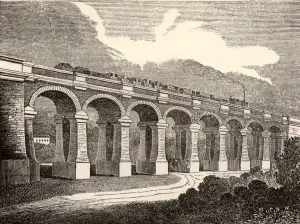 Civil Engineering History Stampe: The Wharncliffe Viaduct, Hanwell, Middlesex, 1838. This viaduct of eight elliptical arches