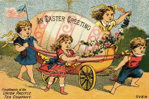 Easter Holiday Traditions Stampe: Children Pulling Giant Easter Egg