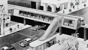 Vintage Train Station Design Stampe: Futuristic Elevated Train