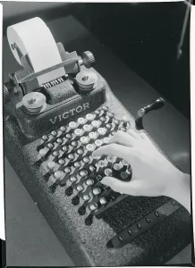Antique Office Equipment Stampe: Hand Typing on an Adding Machine