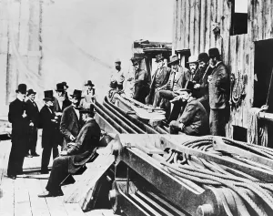 Civil Engineering History Stampe: Officers Observing Bridge Construction