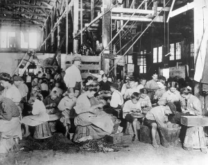 Women In The Workforce Stampe: String Beans Being Processed by Hand