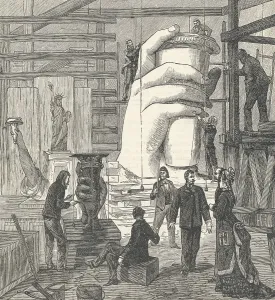 Civil Engineering History Stampe: Workman Building Statue of Liberty