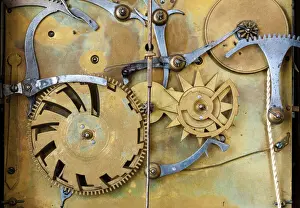 Stampe di Cingoli e ingranaggi nel meccanismo di un orologio da pendolo storico, dettaglio, regolatore Immagini datate 2012 marzo: Pompe e ingranaggi nel meccanismo di un orologio da pendolo storico
