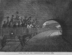 London Underground History Stampe: Happy Commuters