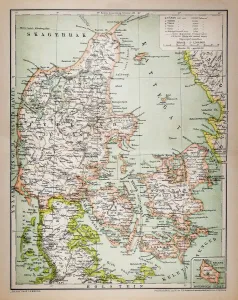 Stampe di Illustrazione di una mappa della Danimarca Danimarca Stampe: Mappa del Danimarca
