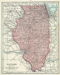 Vintage US Maps Stampe: Map Of Illinois