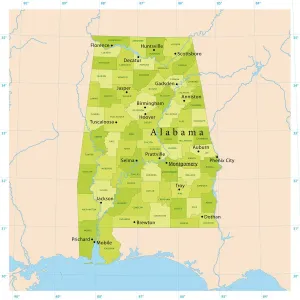 Illustrazioni Di Mappe Stampe: Mappa Vettoriale dell'Alabama.
