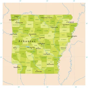 Illustrazioni Di Mappe Stampe: Mappa Vettoriale dell'Arkansas.
