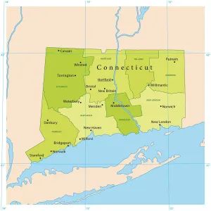 Illustrazioni Di Mappe Stampe: Mappa Vettoriale del Connecticut