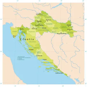 Stampe di Mappa vettoriale dettagliata della Croazia. Il file è stato creato il 14 settembre 2011. I colori nel file .eps sono pronti per la stampa (CMYK). Sono inclusi i seguenti file: EPS (v8) e JPG Hi-Res Mappa Stampe: Mappa Vettoriale della Croazia