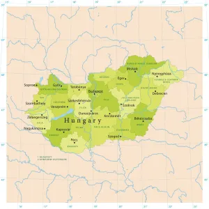 Illustrazioni Di Mappe Stampe: Mappa Vettoriale dell'Ungheria.