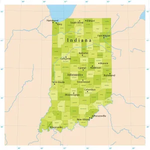 Illustrazioni Di Mappe Stampe: Mappa Vettoriale dell'Indiana