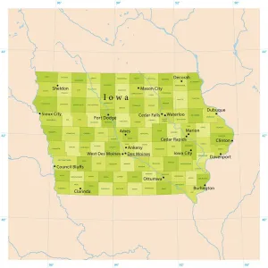 Illustrazioni Di Mappe Stampe: Mappa Vettoriale dell'Iowa