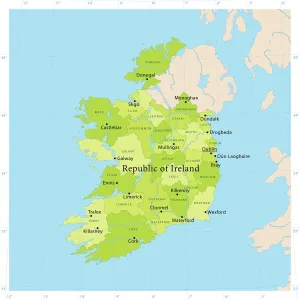 Stampe di Mappa vettoriale dettagliata della Repubblica d'Irlanda. Il file è stato creato il 24 giugno 2011. I colori nel file .eps sono pronti per la stampa (CMYK) Mappa Stampe: Mappa Vettoriale dell'Irlanda.