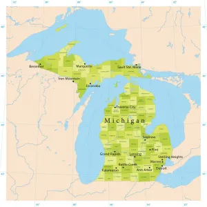 Illustrazioni Di Mappe Stampe: Mappa Vettoriale del Michigan.