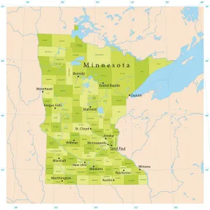 Illustrazioni Di Mappe Stampe: Mappa Vettoriale del Minnesota