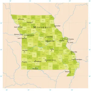 Illustrazioni Di Mappe Stampe: Mappa Vettoriale del Missouri