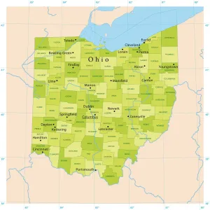 Illustrazioni Di Mappe Stampe: Mappa Vettoriale dell'Ohio.