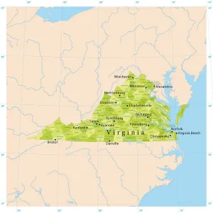 Illustrazioni Di Mappe Stampe: Mappa di Vettori della Virginia