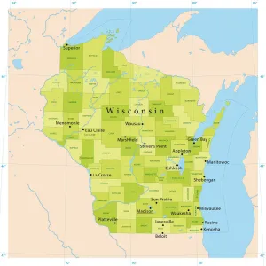 Illustrazioni Di Mappe Stampe: Mappa Vettoriale del Wisconsin.