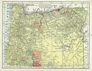 Vintage US Maps Stampe: Map Of Oregon