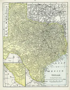 Vintage US Maps Stampe: Map Of Texas