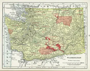 Vintage US Maps Stampe: Map Of Washington