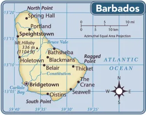 Stampe di Edizione 2011 Mappa Stampe: Mappa del paese Barbados.