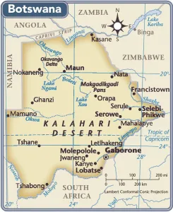 Mappa del paese Botswana.