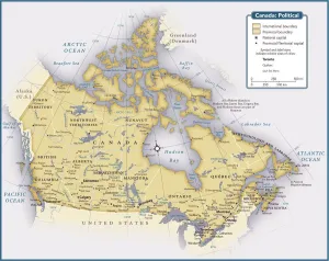 Mappa del paese del Canada.