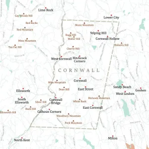Digital Cartography Design Stampe: CT Litchfield Cornwall Vector Road Map