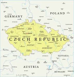 Stampe di La Repubblica Ceca, un paese situato nell'Europa centrale, con una ricca storia e cultura. Questa mappa di riferimento offre una visione d'insieme delle sue regioni e città principali Mappa Stampe: Mappa di Riferimento della Repubblica Ceca