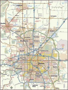 Mappe E Grafici Stampe: Mappa dell'area di Denver, Colorado.
