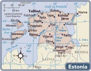 Estonia Stampe: Mappa del paese Estonia.
