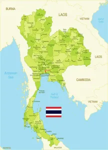 Immagini Correlate Stampe: Mappa piana della Thailandia con bandiera.