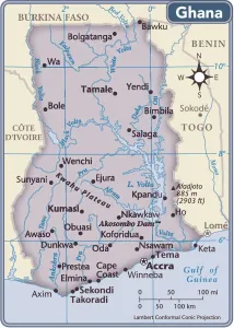 Mappa del paese Ghana.