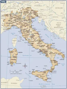 Italia Stampe: Mappa del paese Italia.