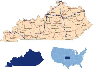 Map Illustrations For Sale Stampe: Kentucky road map