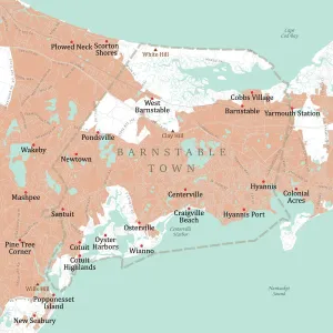 Stampe di 'MA Carta stradale del Comune di Barnstable. Tutti i dati di origine sono nella pubblica dominio. Ufficio del censimento degli Stati Uniti Census Tiger Arte Di Strada Stampe: MA Carta Stradale del Comune di Barnstable