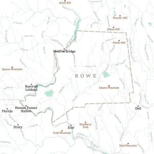 Stampe di MA Franklin Rowe Vector Map della Strada. Tutti i dati di origine sono in dominio pubblico. Ufficio del censimento degli Stati Uniti Census Tiger Immagini datate 2021 aprile: MA Franklin Rowe Vector Road Map
