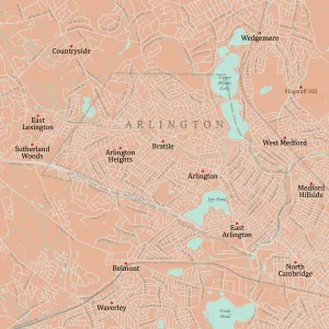 Massachusetts County Map Stampe: MA Middlesex Arlington Vector Road Map