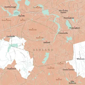 Massachusetts County Map Stampe: MA Middlesex Ashland Vector Road Map